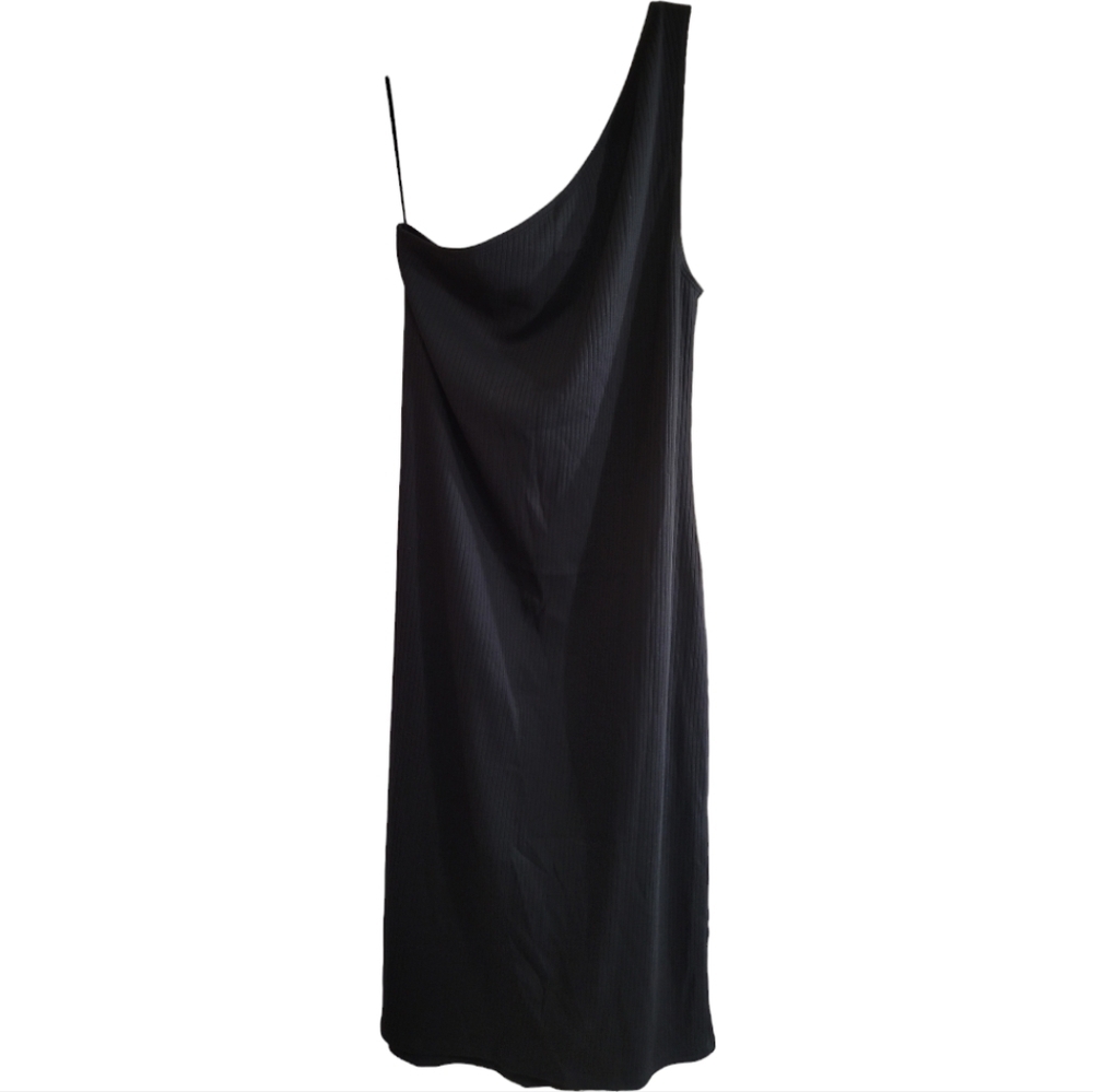 NWT GAP Ribbed One-Shoulder Midi Dress in Black XL Tall Classic Silhouette - Picture 2 of 7